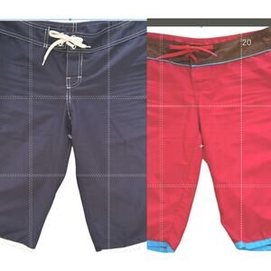 TOES ON THE NOSE 2 Pair Retro Men's Long Boardshorts Swim Shorts 34 blue red